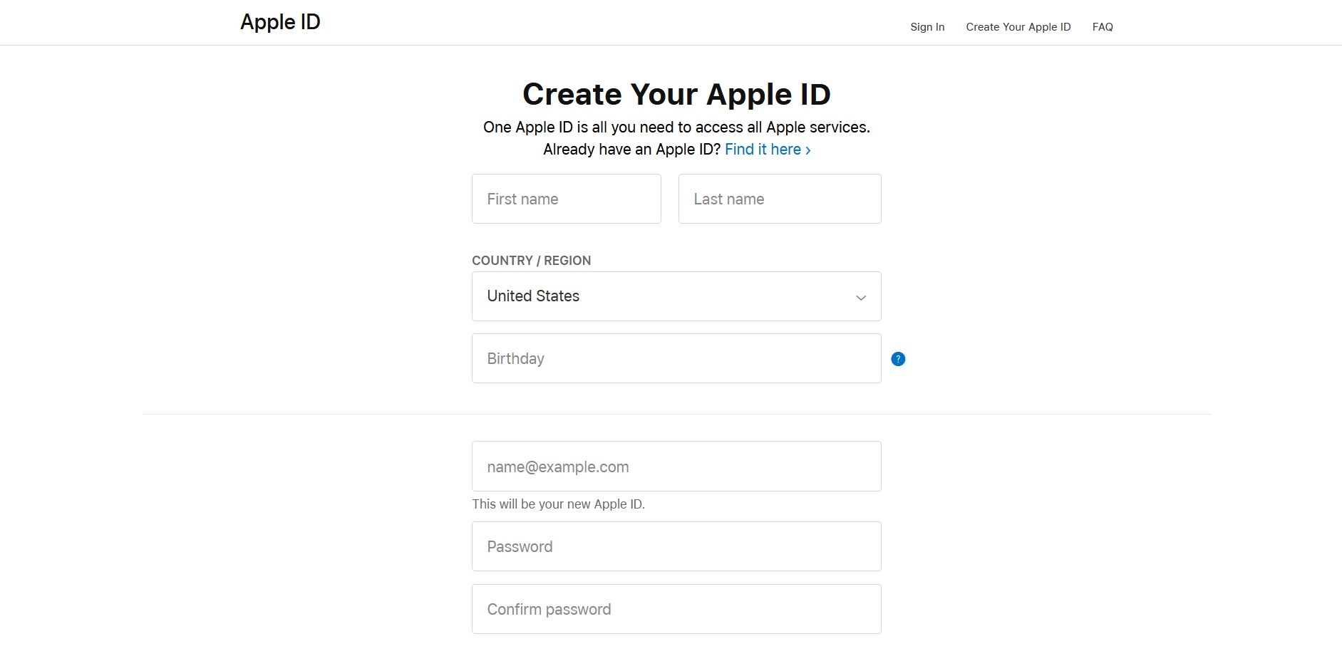 إنشاء حساب أبل Apple ID الخطوة الثانية