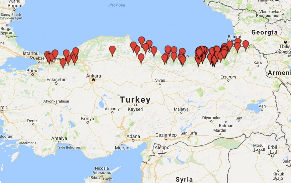 خريطة مدن شمال تركيا